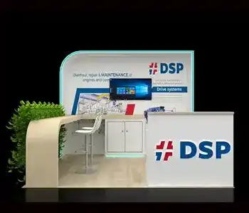 10x10 booth with tall backlit graphic wall