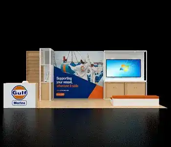 10×20 trade show booth with graphic backdrop panels