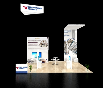 30x30 exhibit booth with tall LED towers