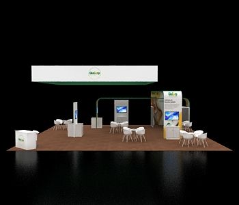 Exhibit booth 40x40 with LED product towers