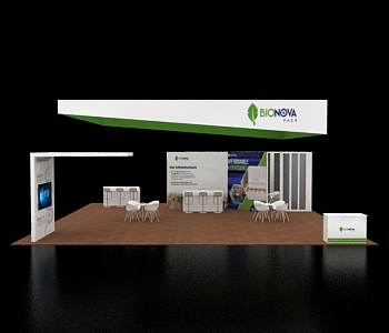 40x40 booth with open product demo walls