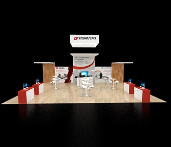 Large exhibition booth with meeting area