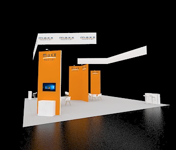 40x40 booth with corner demo and LED signage