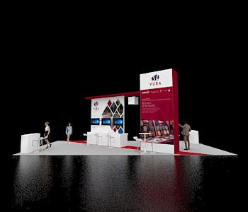 20x40 booth featuring brand promotions and graphics