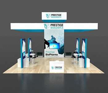 30x30 display booth with illuminated header