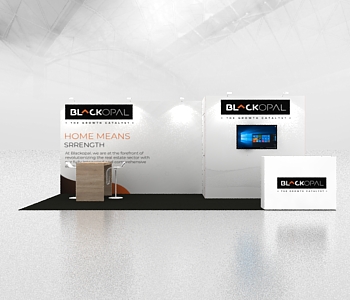 10×20 trade show booth with graphic backdrop panels