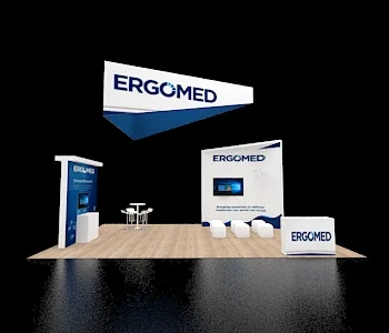 20x30 booth with curved header and counters