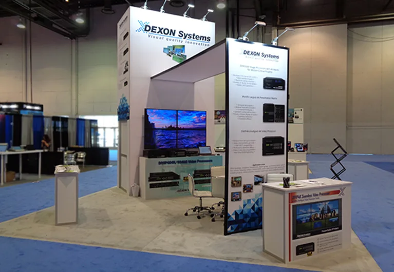 20x20 trade show booth rental for Dexon System at InfoComm 2018 in Las Vegas