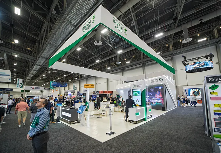 Large custom-designed booth rental for Invest Saudi at MINE EXPO 2024 in Las Vegas
